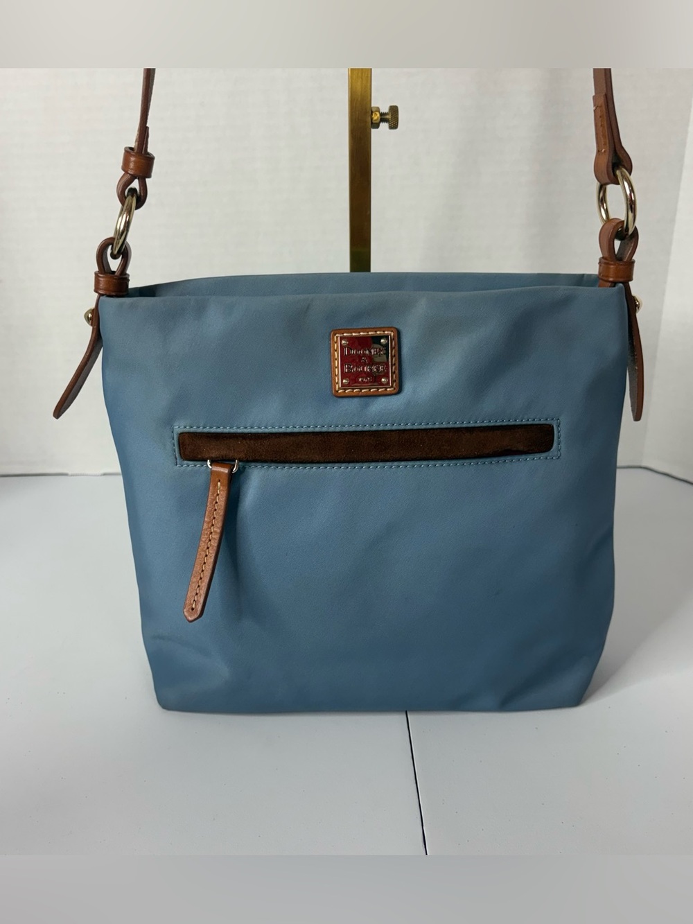 Dooney & Bourke Sky Blue Nylon  Crossbody with Brown Trim and Adjustable Strap